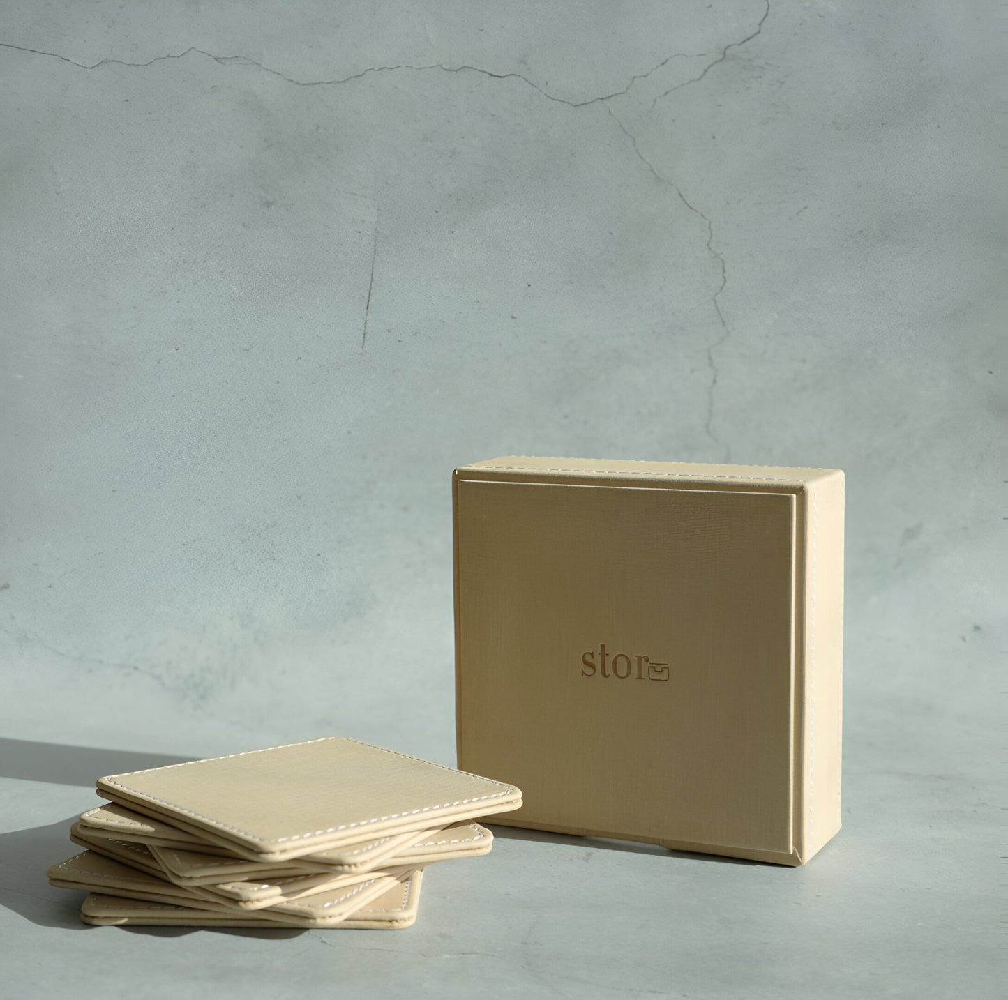 Sand Beige PU Leather Coasters - Set of 6