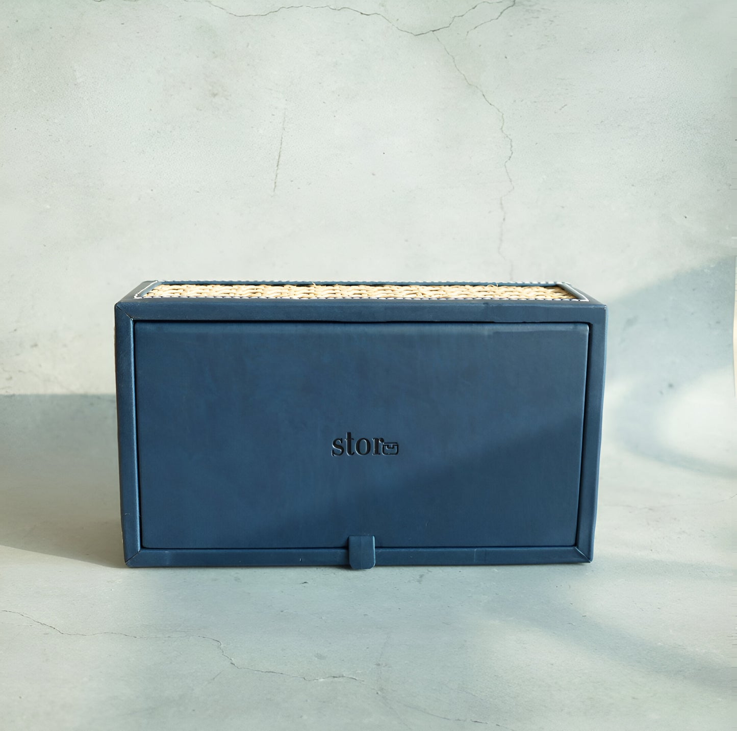 Steel Blue PU Leather & Rattan Tissue Box - Rectangle