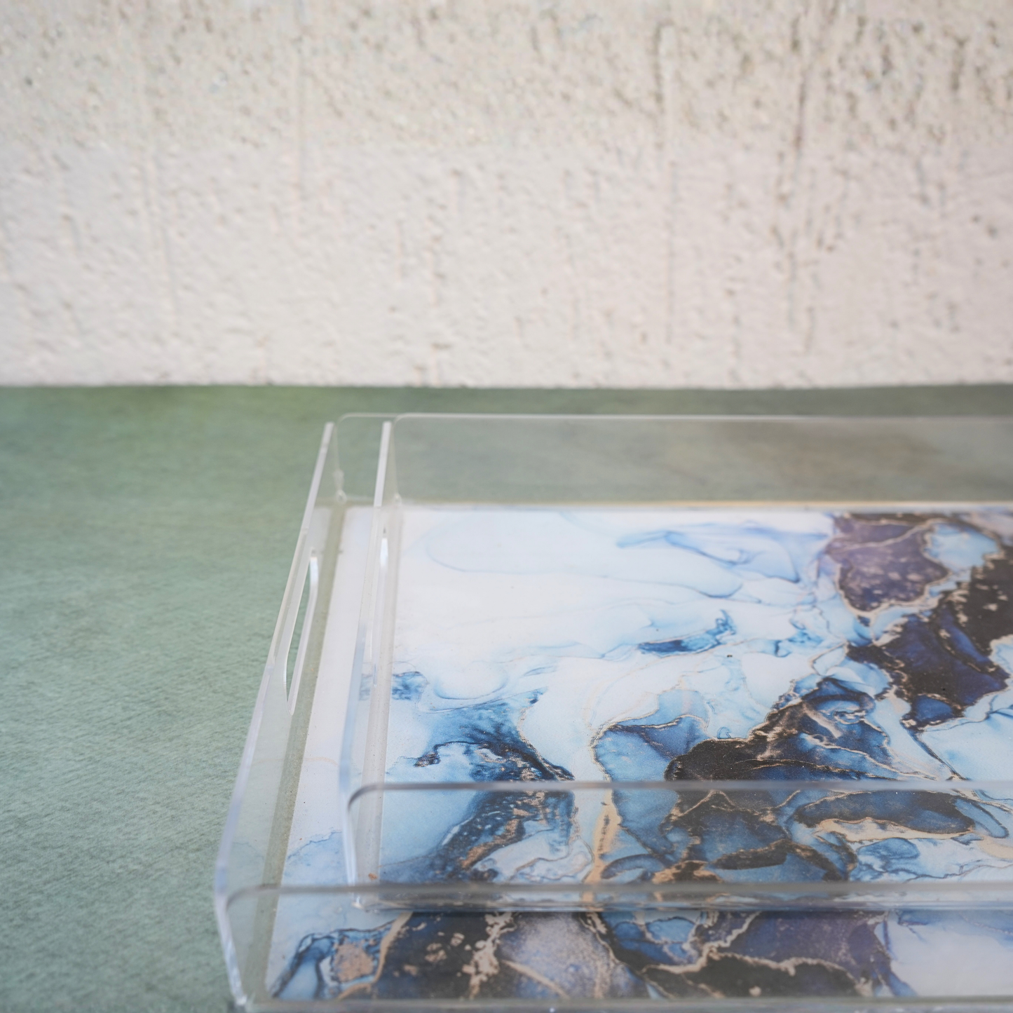 Aqua Geodesic Serving Tray- Set of 2