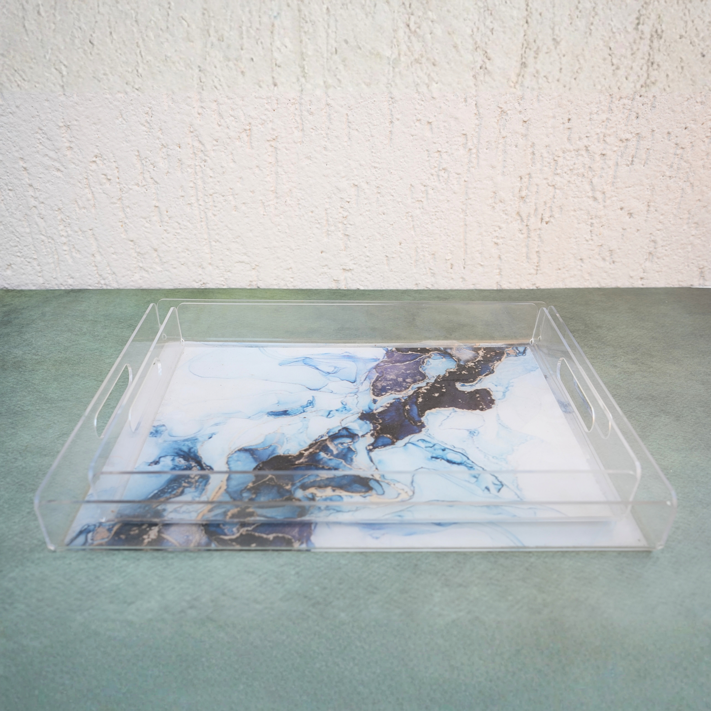 Aqua Geodesic Serving Tray- Set of 2