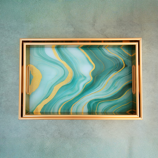 Oceanic Enamel-Coated Wooden Serving Tray- Set of 2