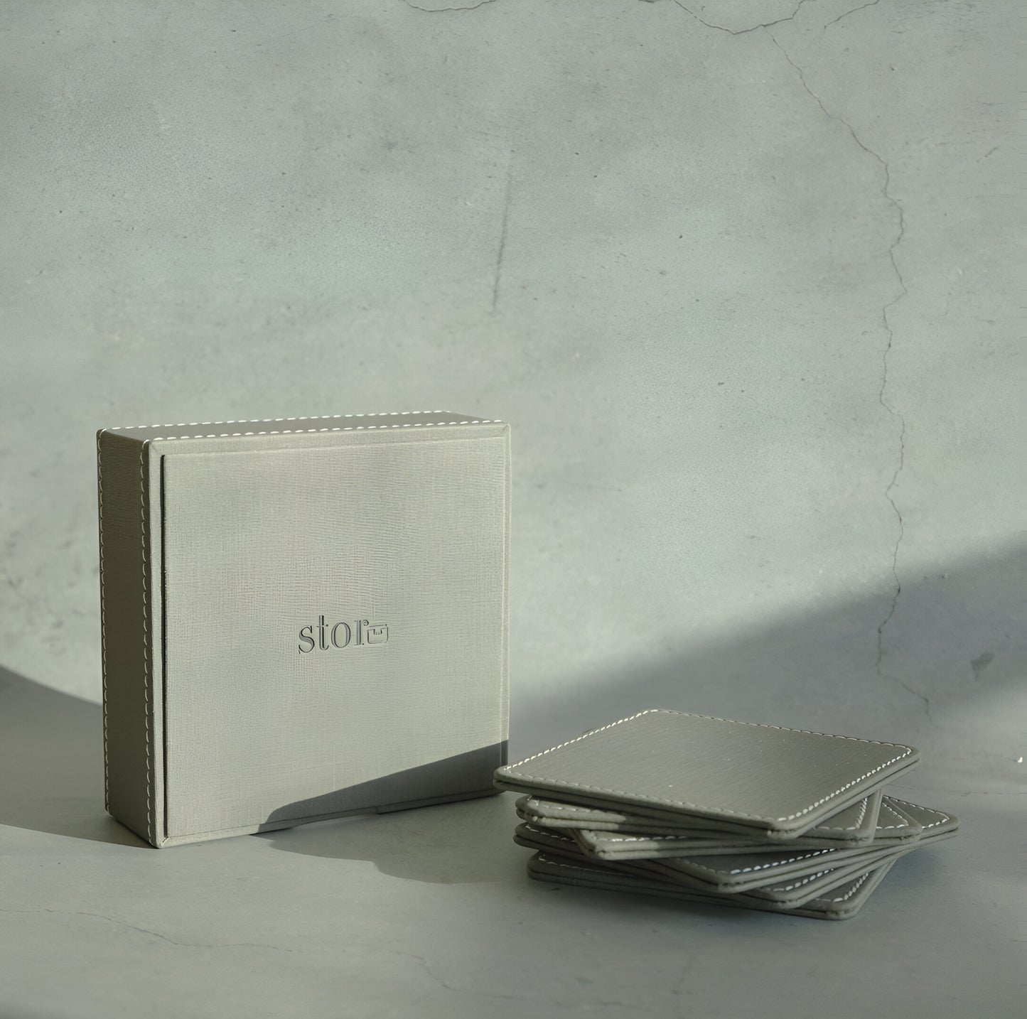 Stone Gray PU Leather Coasters - Set of 6
