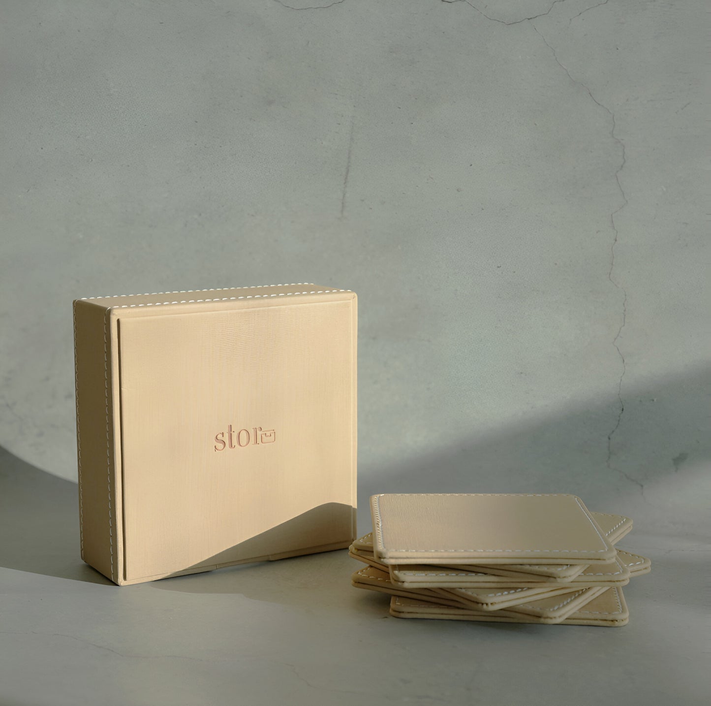 Sand Beige PU Leather Coasters - Set of 6