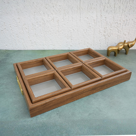 Wooden Sectioned Serving Tray- 6 Grid
