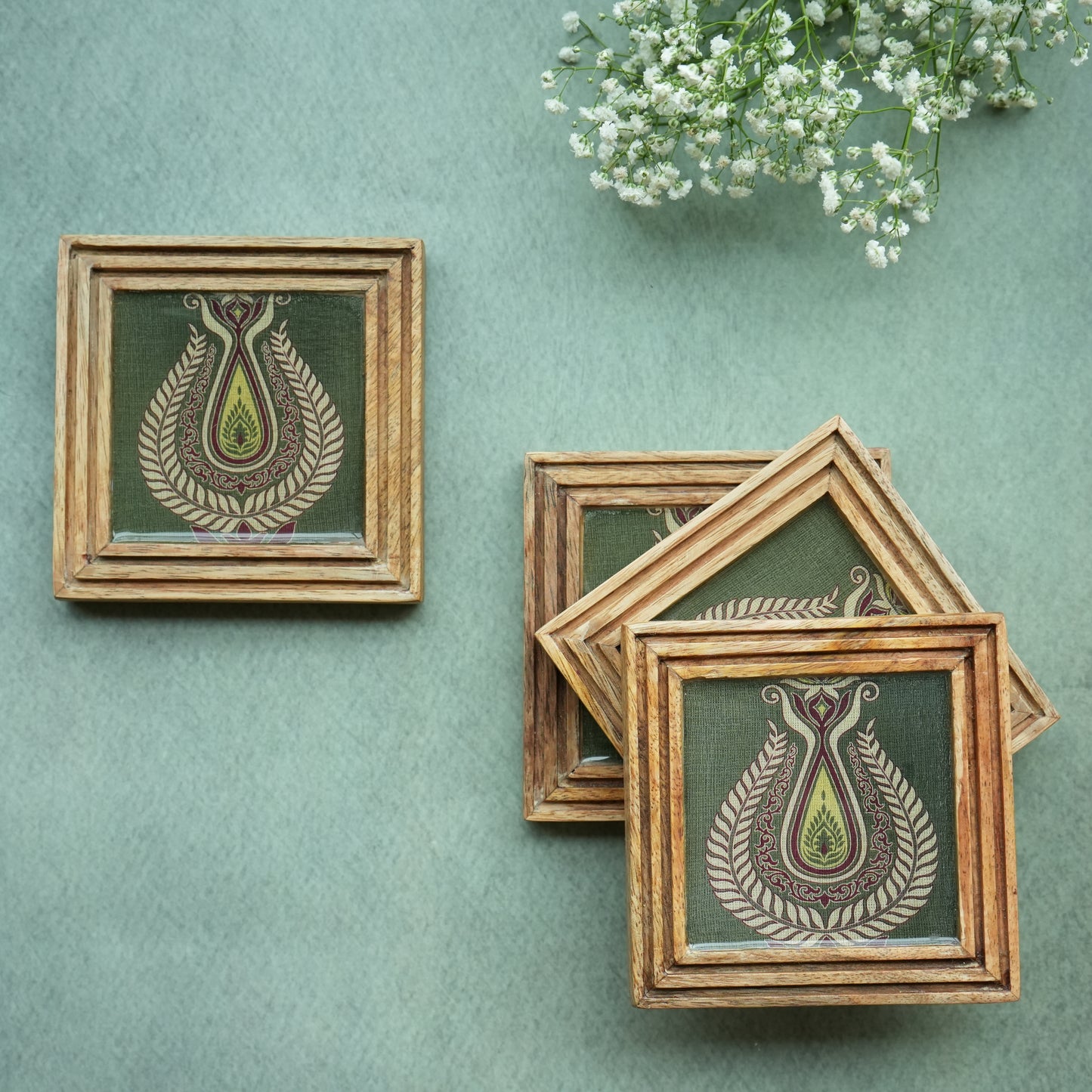 Paisley Wooden Coasters- Set of 4