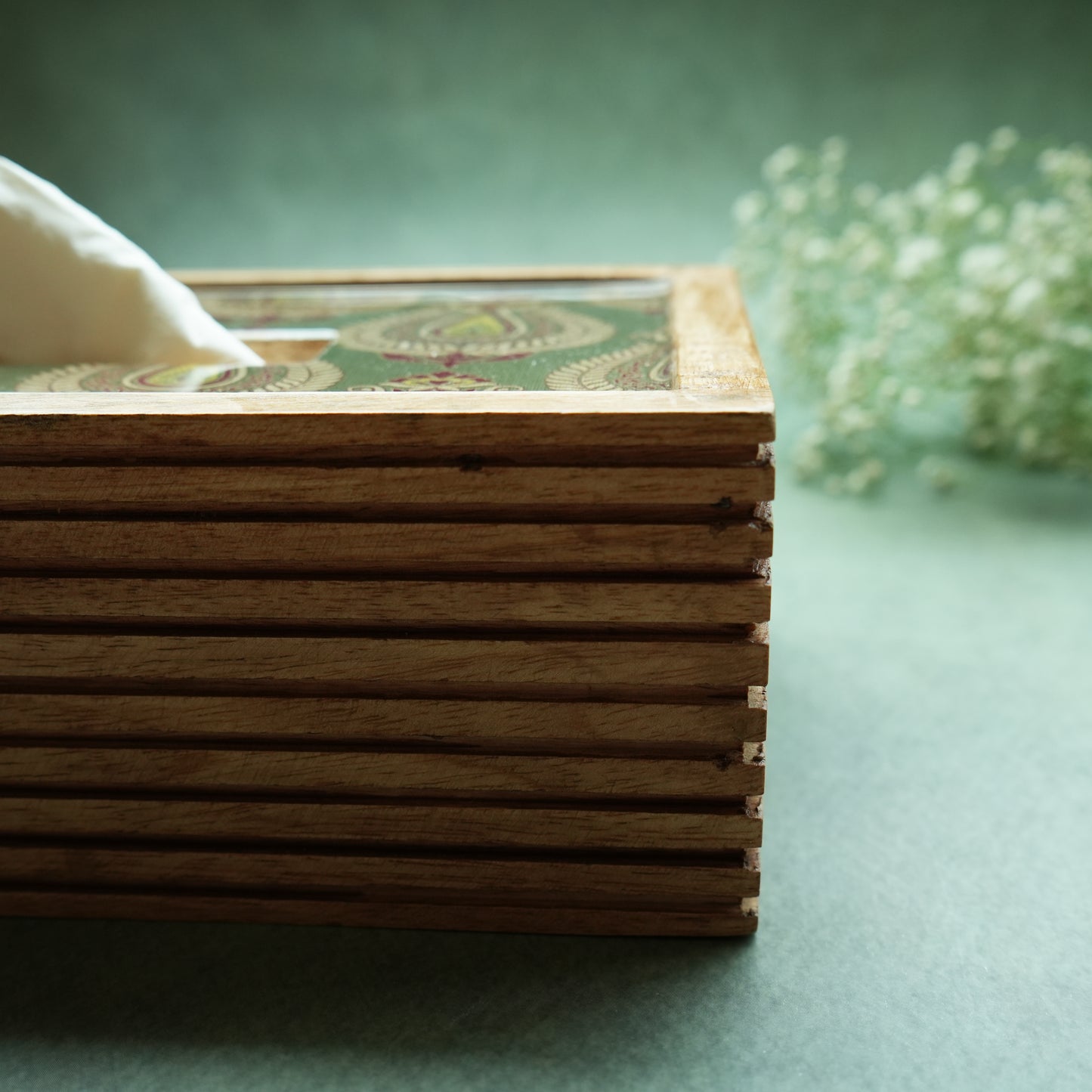 Paisley Rectangle Wooden Tissue Box