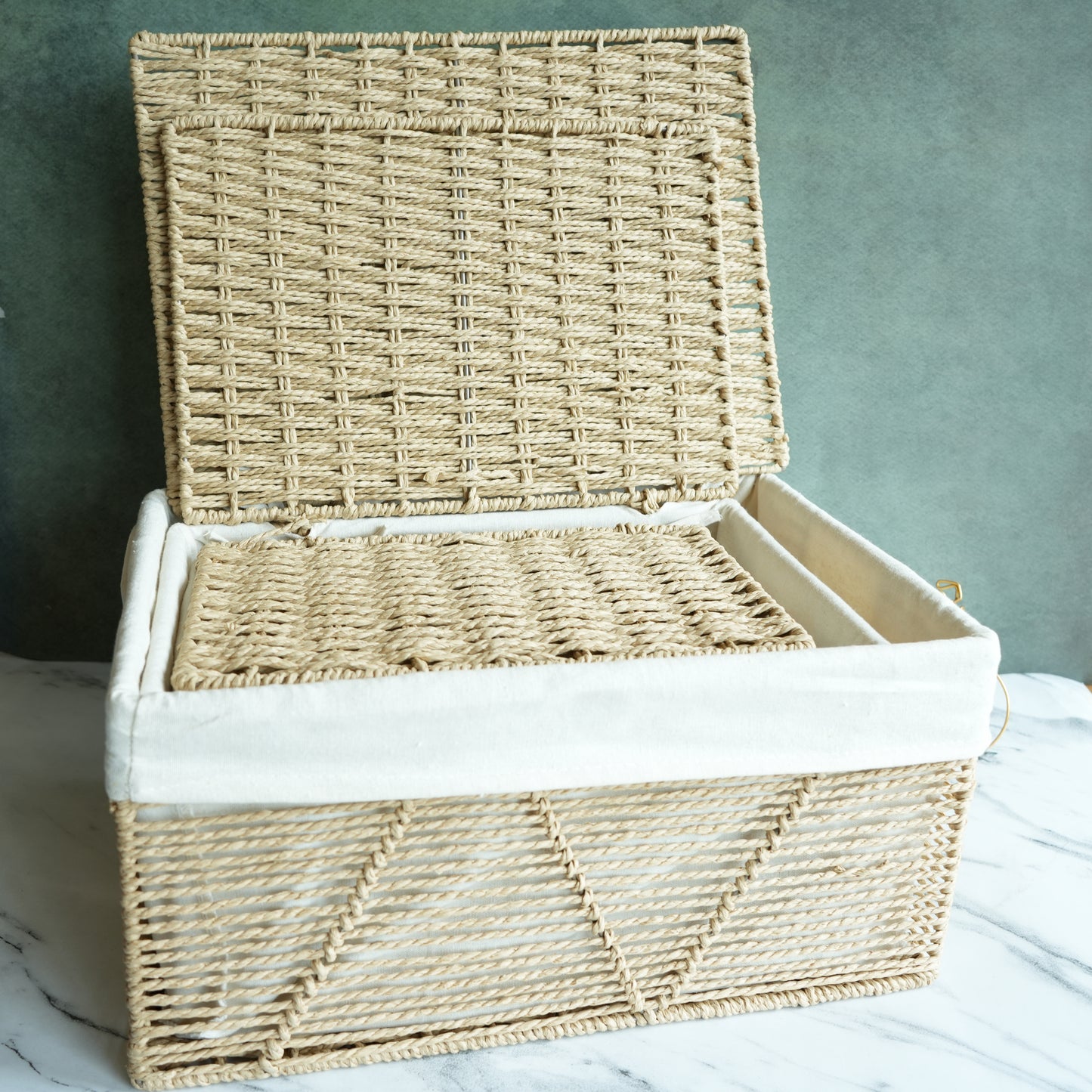 Woven Jute Storage Basket with Lid and Liner- Large