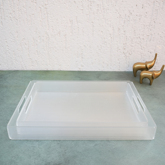 Minimal Ribbed Acrylic Serving Tray- Set of 2