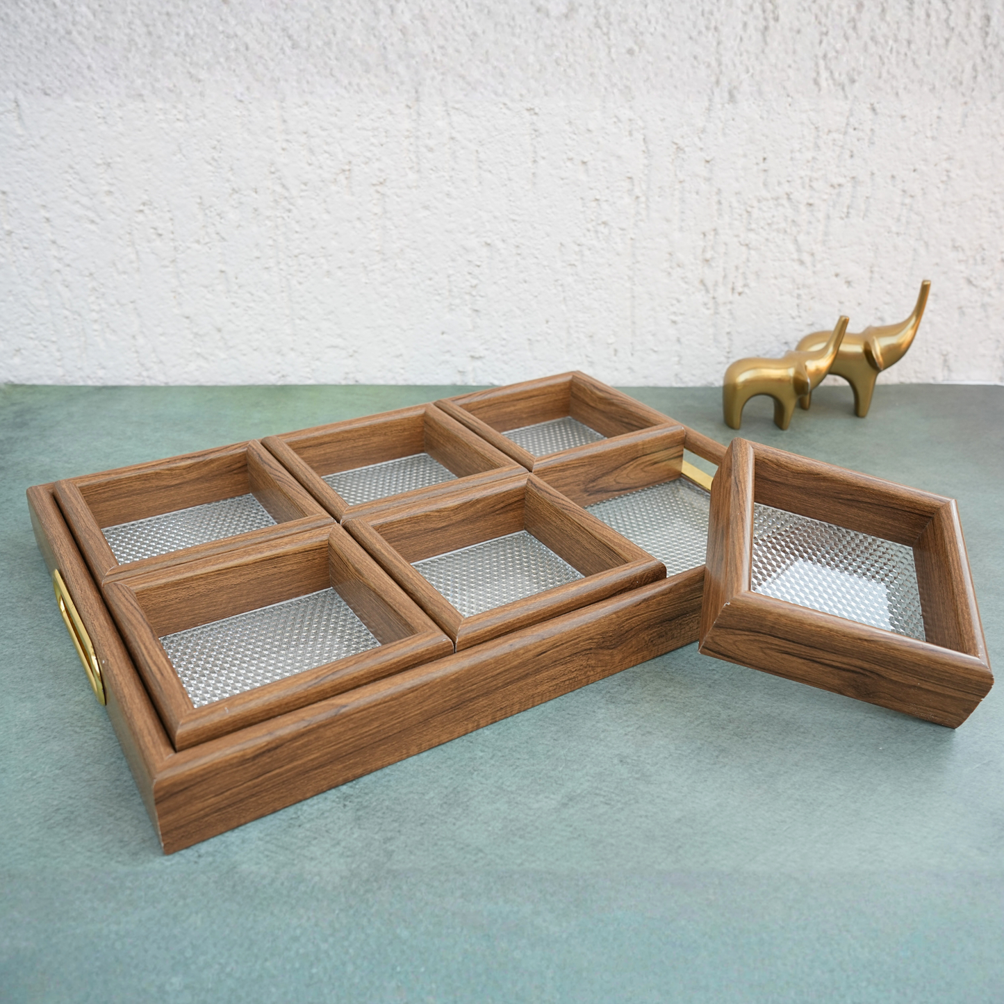 Wooden Sectioned Serving Tray- 6 Grid