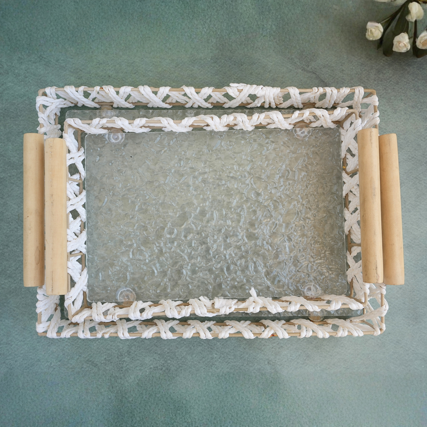 Woven and Textured Acrylic Serving Tray- Set of 2