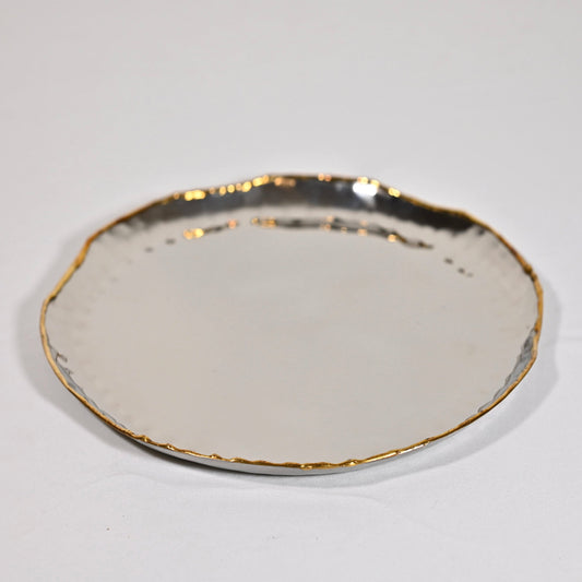 Hammered Steel Round Appetizer Plate with Gold Detailing