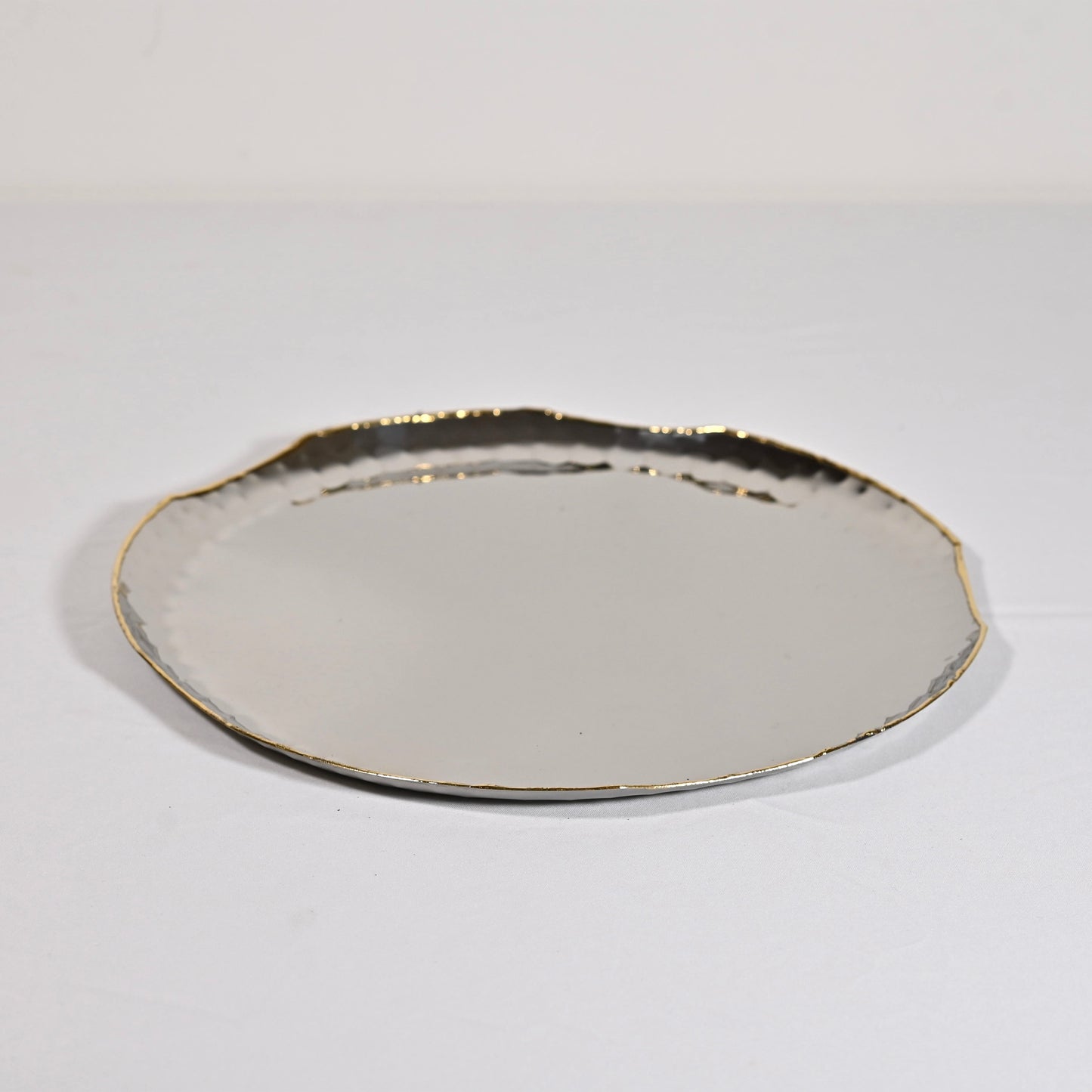 Hammered Steel Round Dessert Plate with Gold Detailing