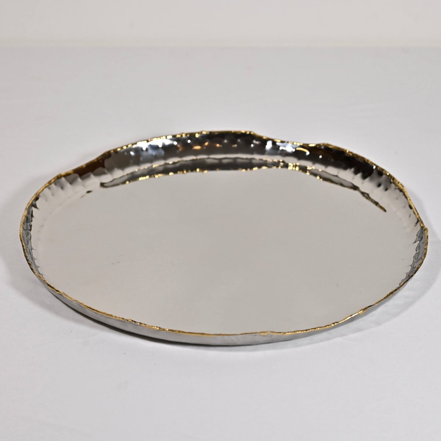 Hammered Steel Round Dinner Plate with Gold Detailing