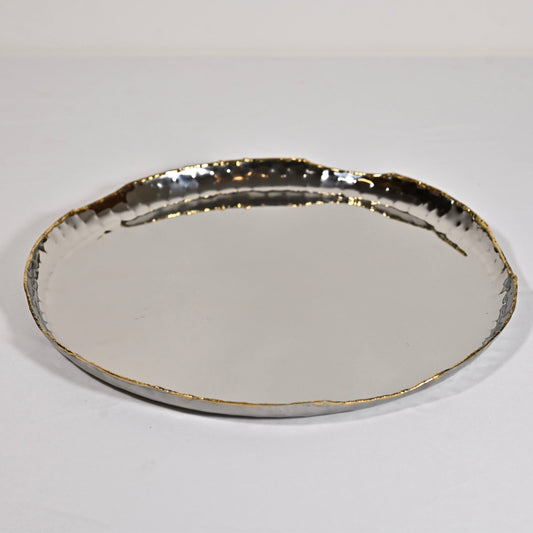 Hammered Steel Round Dinner Plate with Gold Detailing