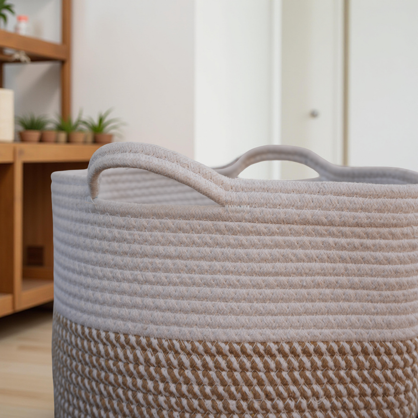 Beige & White Jute Laundry Bag