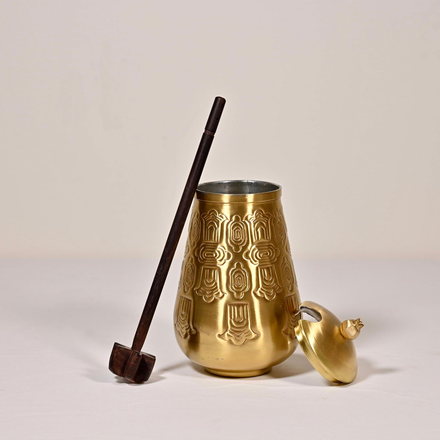 Brass Buttermilk Bottle with Wooden Churner