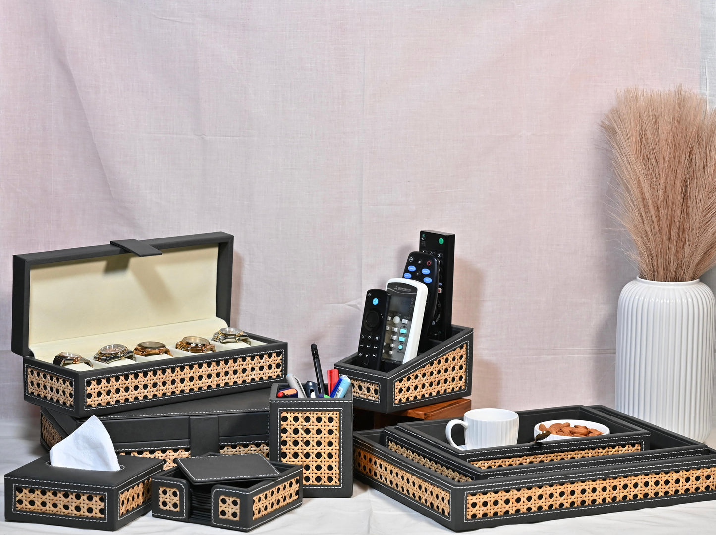 Dark Grey Rattan Watch Organiser (Small)