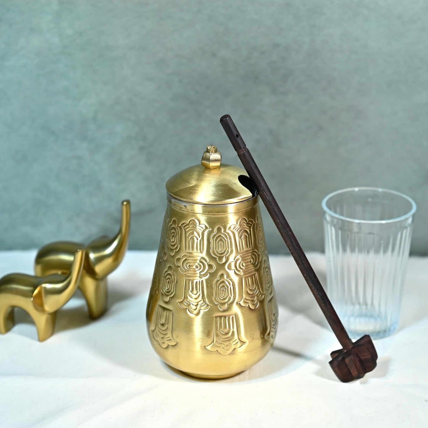 Brass Buttermilk Bottle with Wooden Churner