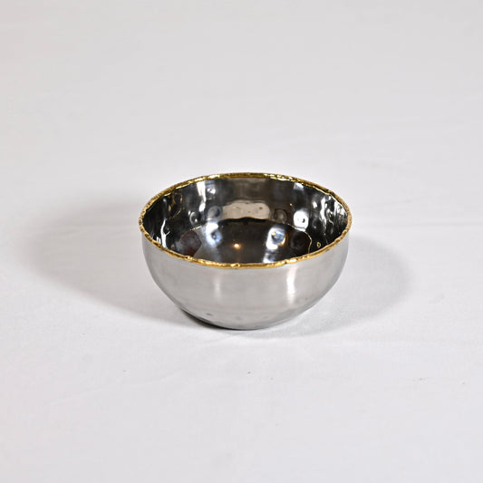 Hammered Steel Narrow Bowl with Gold Detailing
